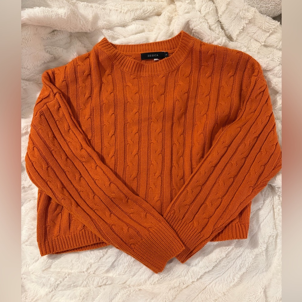 Women's Orange Cropped Cable Knit Sweater